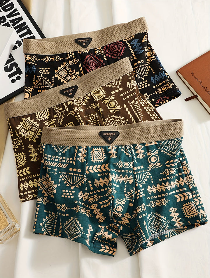 Heren Boxershorts | Set van 3 | Tribal Print | Katoen & Stretch | Ademend Comfort