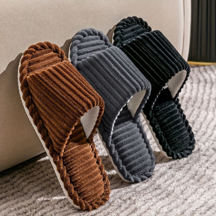 Heren Pantoffels | Corduroy Gestreept | Warm & Comfortabel | EVA Zool | Voor Thuisgebruik