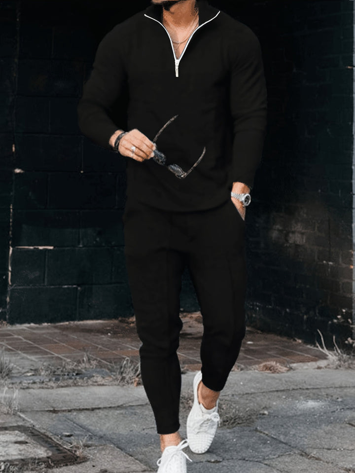 Heren Trainingspak | 2-Delige Set met Kwart Rits | Effen Pullover & Joggingbroek | Sportief & Casual