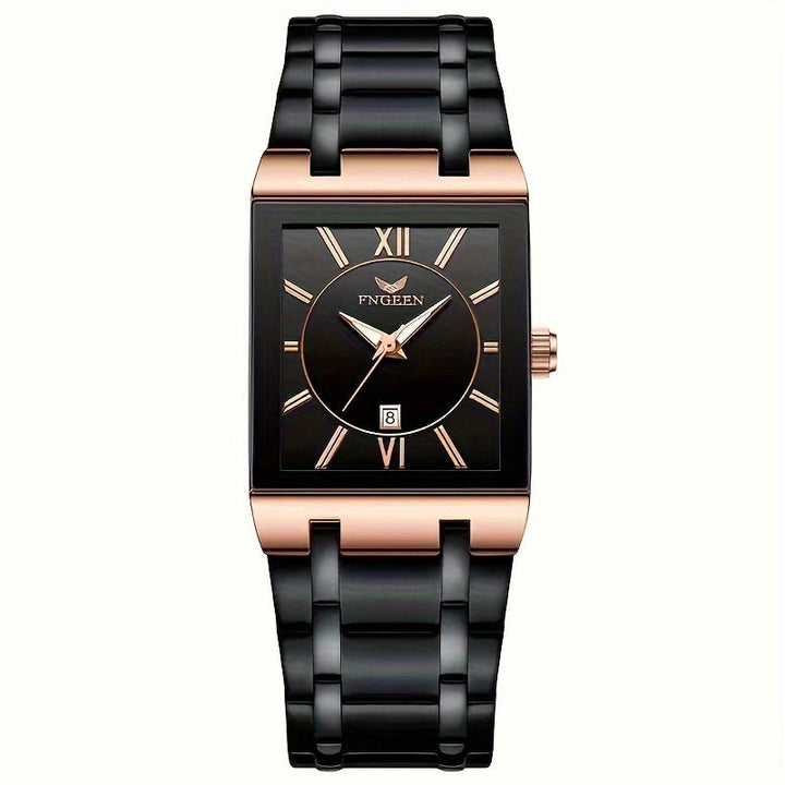 Herenhorloge | Vierkante Wijzerplaat met Stopwatch | Quartz & Kalender | Roestvrijstalen Mesh Band | Waterbestendig