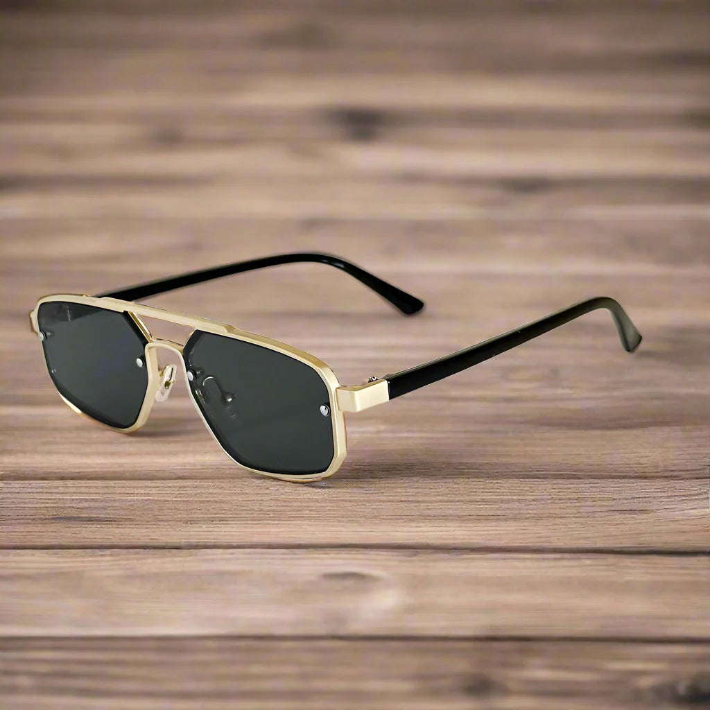 Heren Zonnebril | Geometrisch Aviator Design | Krasbestendig & Antireflectie | Roestvrijstalen Frame