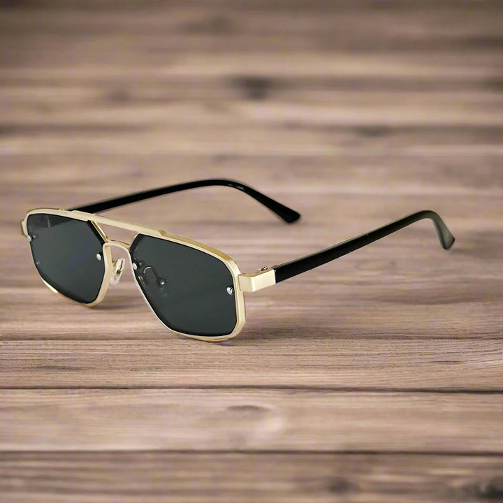 Heren Zonnebril | Geometrisch Aviator Design | Krasbestendig & Antireflectie | Roestvrijstalen Frame