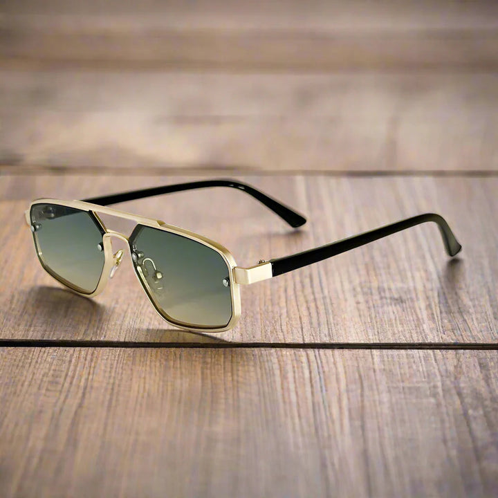 Heren Zonnebril | Geometrisch Aviator Design | Krasbestendig & Antireflectie | Roestvrijstalen Frame