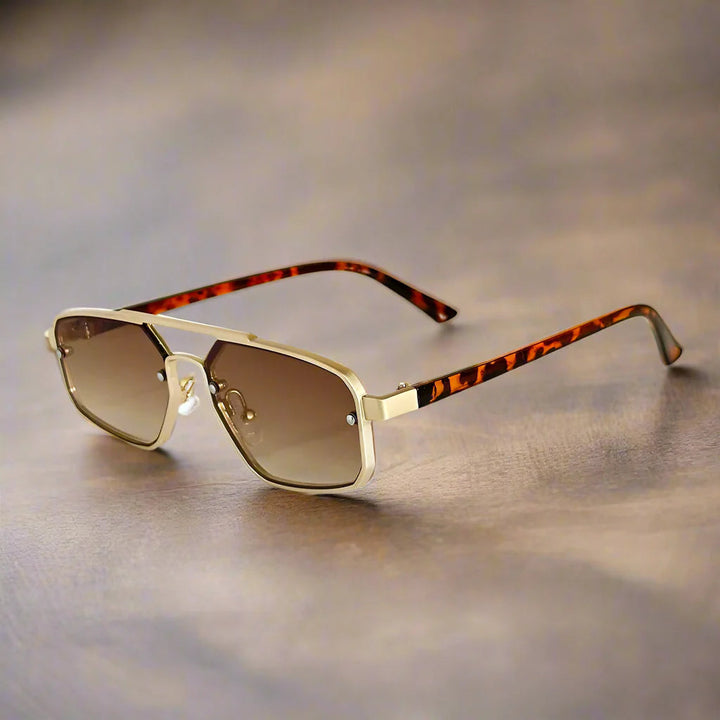 Heren Zonnebril | Geometrisch Aviator Design | Krasbestendig & Antireflectie | Roestvrijstalen Frame