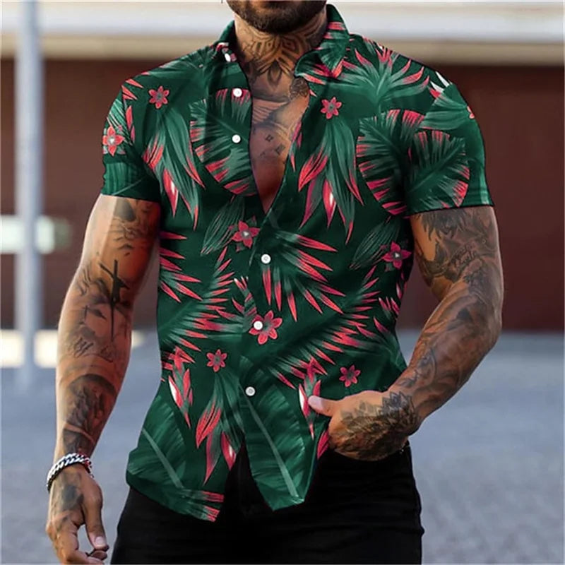 Heren Shirt | Exotisch Bladmotief | Statement Look | Zomer