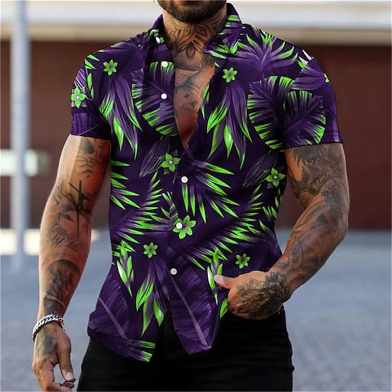 Heren Shirt | Exotisch Bladmotief | Statement Look | Zomer