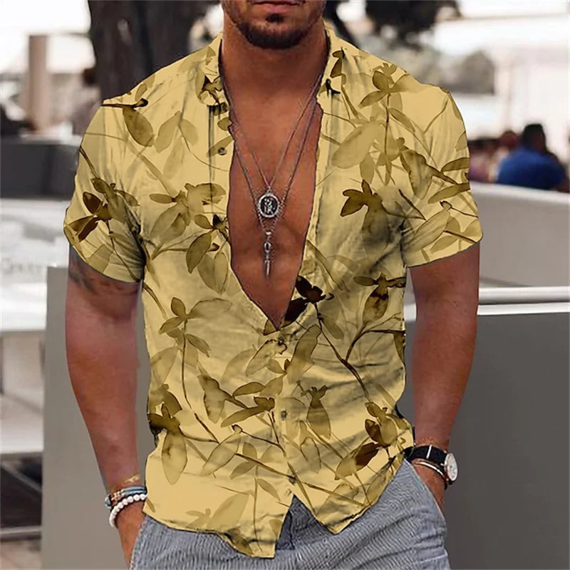 Heren Shirt | Exotisch Bladmotief | Statement Look | Zomer