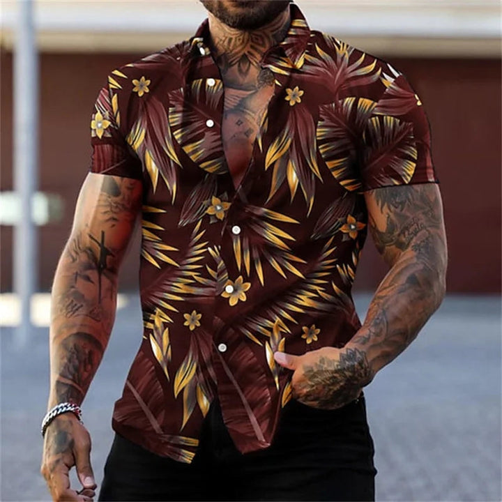 Heren Shirt | Exotisch Bladmotief | Statement Look | Zomer