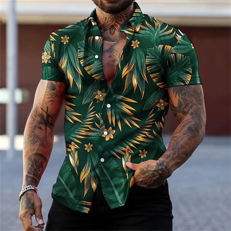 Heren Shirt | Exotisch Bladmotief | Statement Look | Zomer