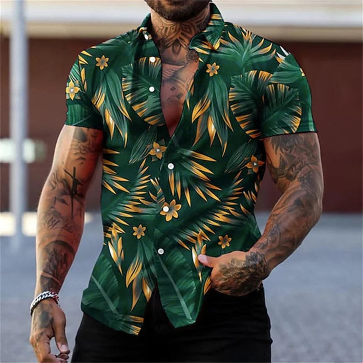 Heren Shirt | Exotisch Bladmotief | Statement Look | Zomer
