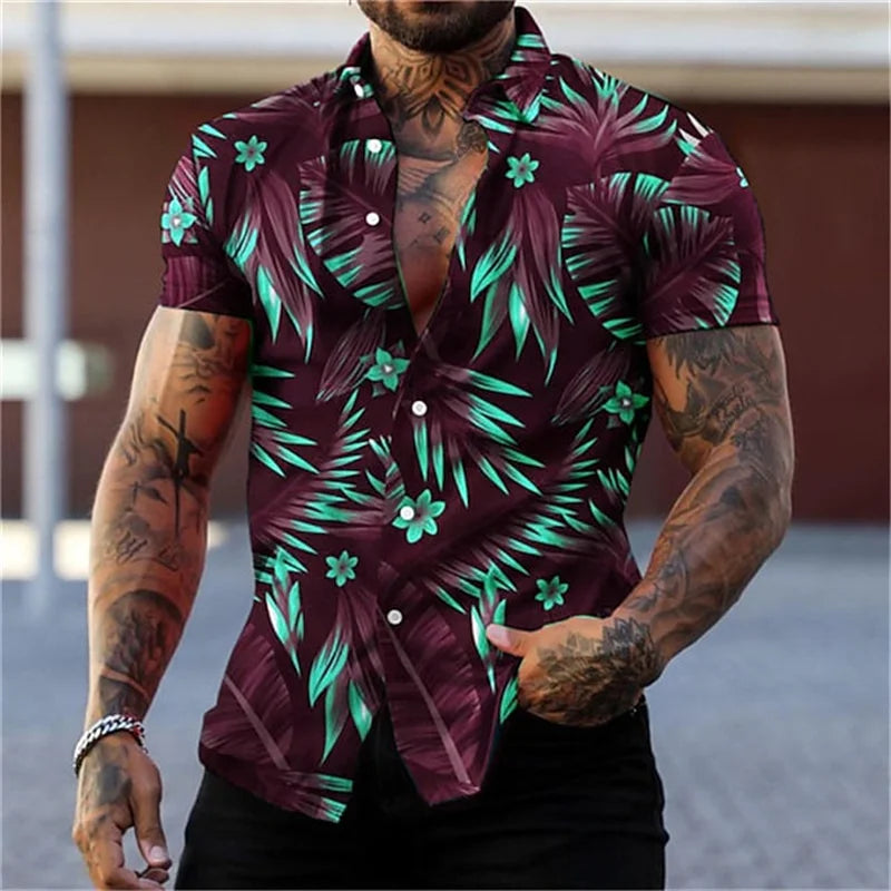 Heren Shirt | Exotisch Bladmotief | Statement Look | Zomer