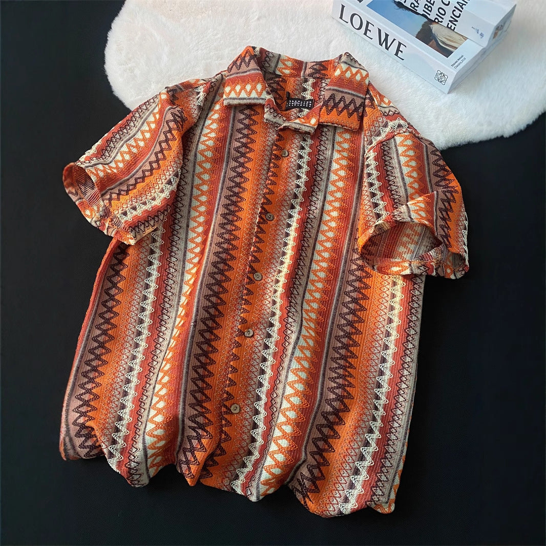 Heren Boho Overhemd | Kleurrijke Print | Relaxed Fit & Campkraag | Festival Look