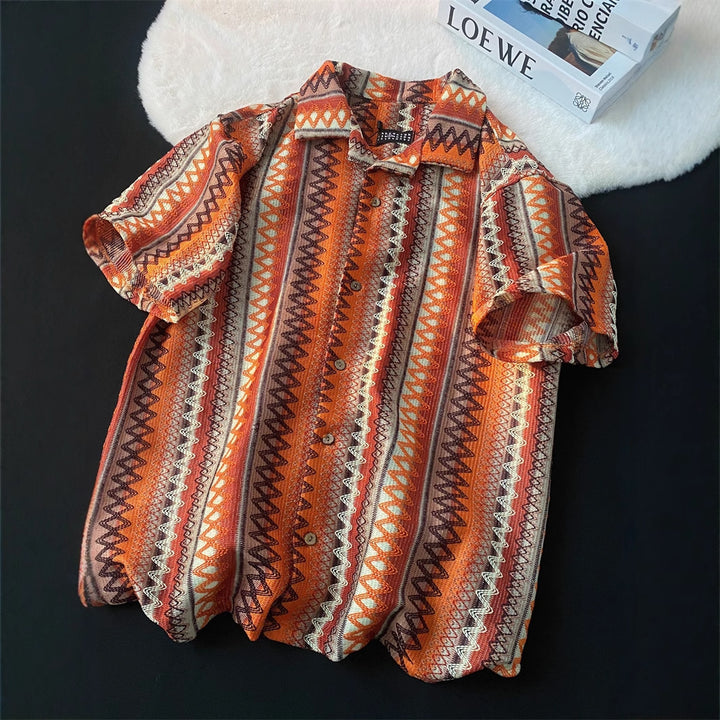 Heren Boho Overhemd | Kleurrijke Print | Relaxed Fit & Campkraag | Festival Look