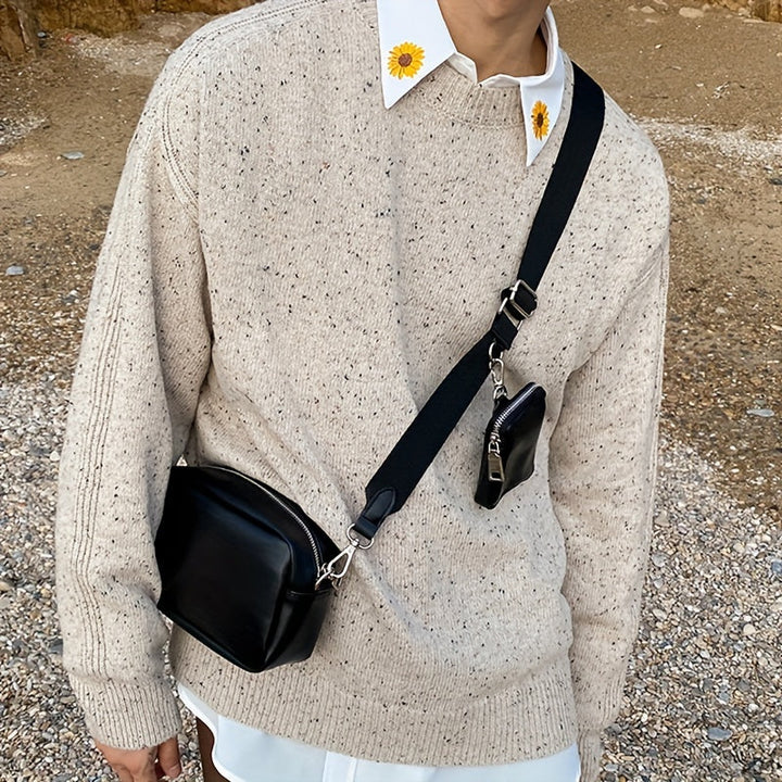 Heren Crossbody Tas | Vierkant Design met Portemonnee | Casual & Verstelbaar | PU Leer – Zwart