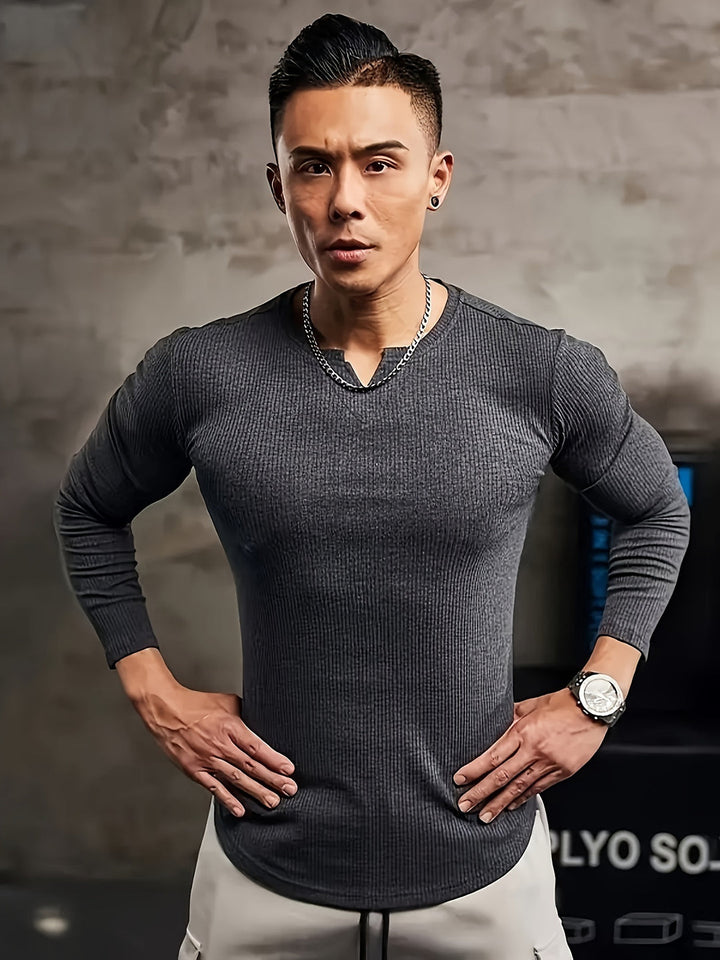 Heren T-shirt | V-hals & Lange Mouwen | Hoge Stretch & Comfort | Casual