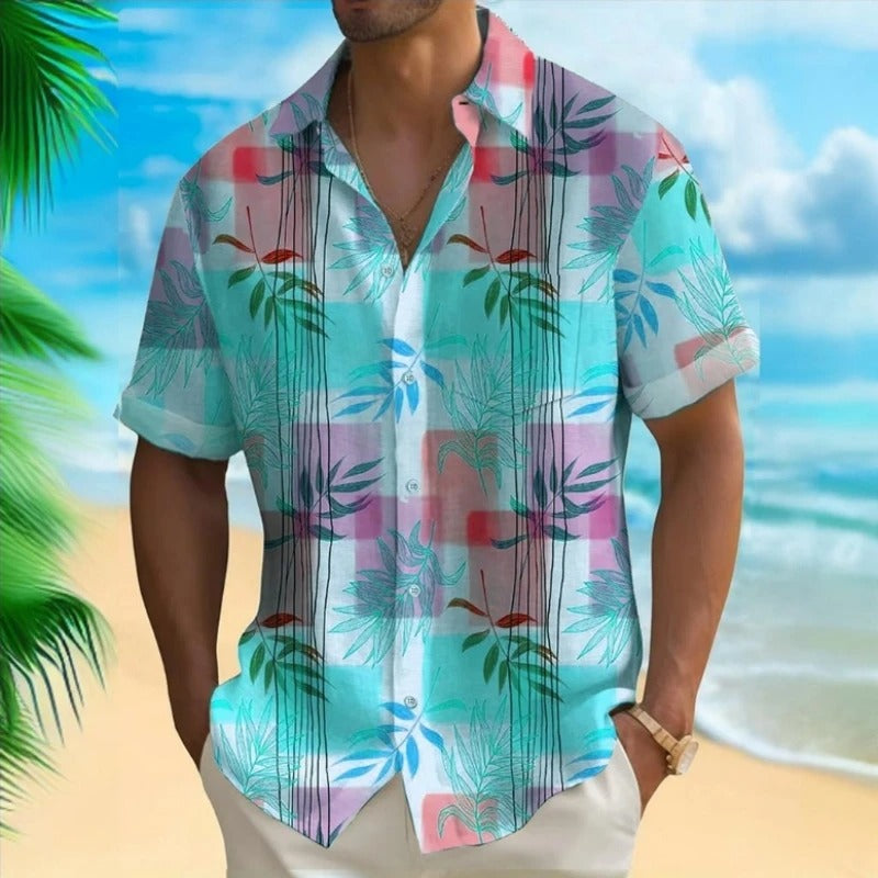 Heren Shirt | Korte Mouw | Tropical Palm Print | Zomer