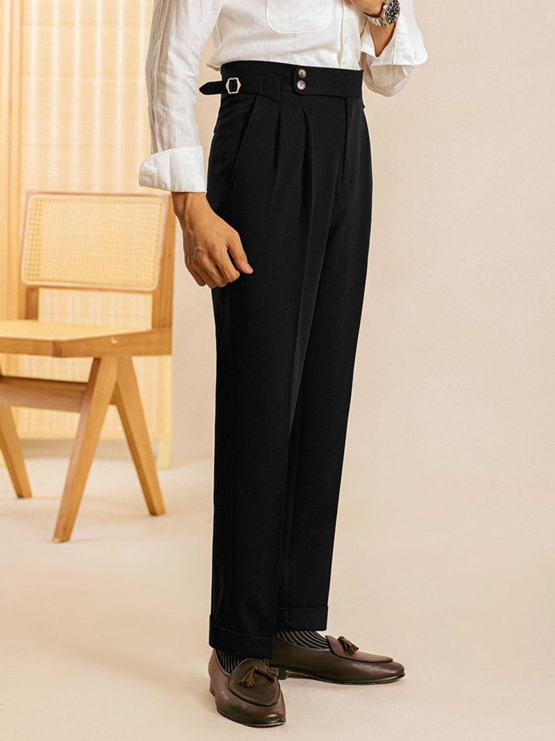 Heren Pantalon | Hoge Taille | Plooien & Klassieke Pasvorm | Polyester