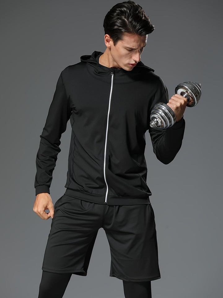 Heren Full-Zip Runningjack met Capuchon | Snel Drogende & Hoge Elastische | Lange Mouwen