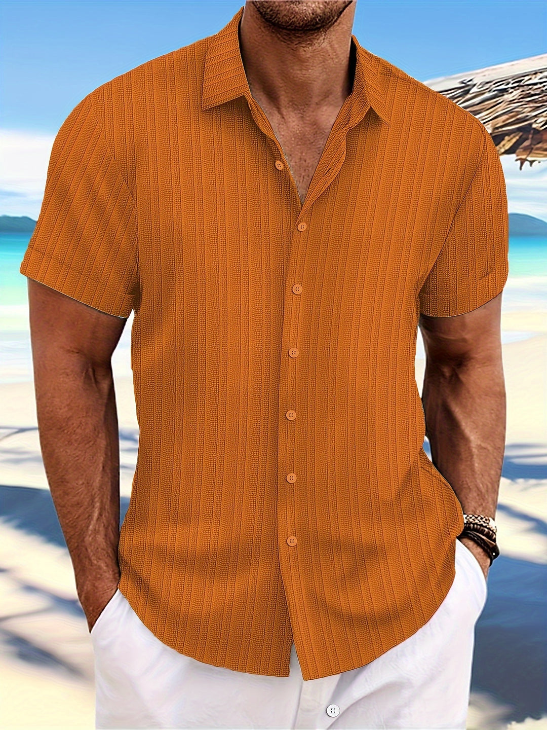 Heren Overhemd | Geweven Effen Design | Gesteven Kraag & Knoopsluiting | Casual Zomerstijl