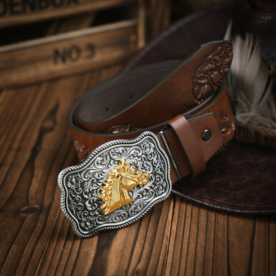 Heren Riem | Western Stijl | Vegan Leder & Duurzame Gesp | Veelzijdig Design