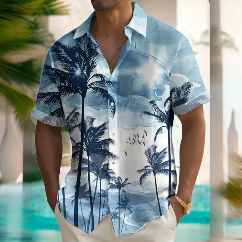 Heren Shirt | Korte Mouw | Tropical Palm Print | Zomer