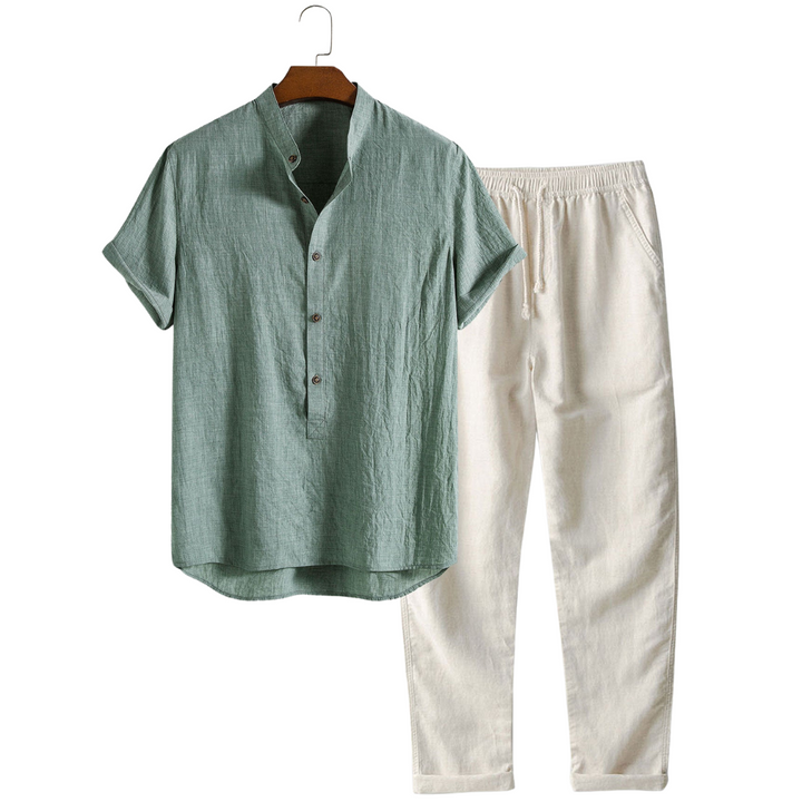 Heren Set | Korte Mouw Shirt & Broek | Ademend & Casual | Linnenmix & Katoen