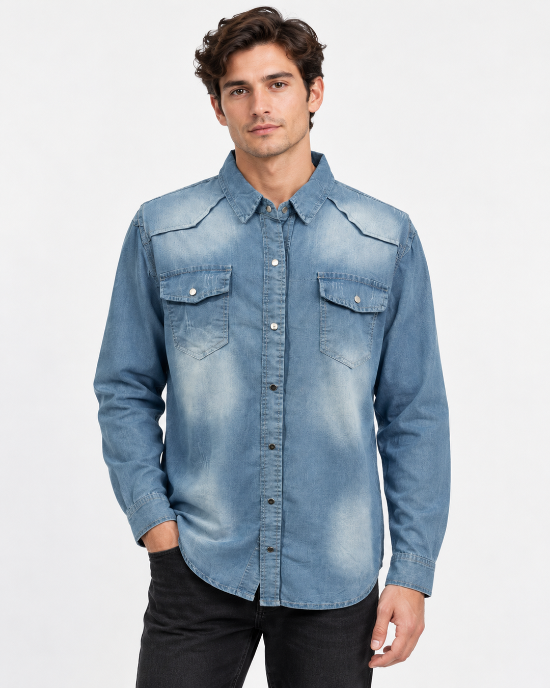 Denim overhemd heren slim fit in licht-blauw