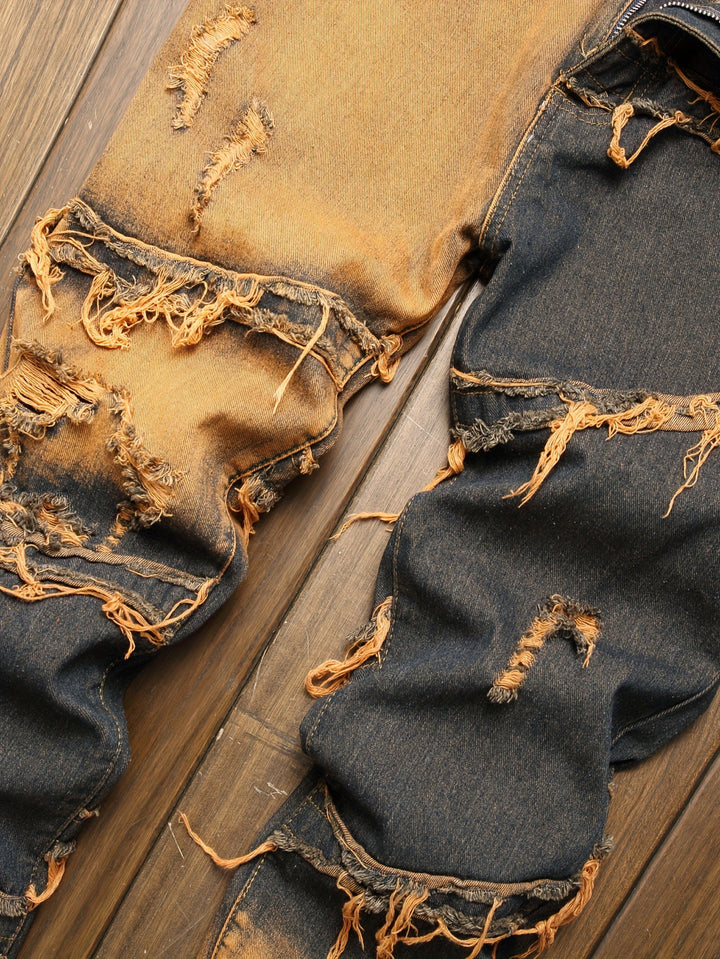 Heren Jeans | Gescheurd & patch-ontwerp | Streetstyle-trend | Ombre-denim