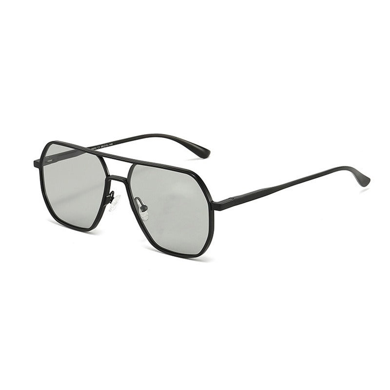 Heren Zonnebril | Geometrisch Metalen Frame | Dubbele Brug | Trendy & Zakelijk