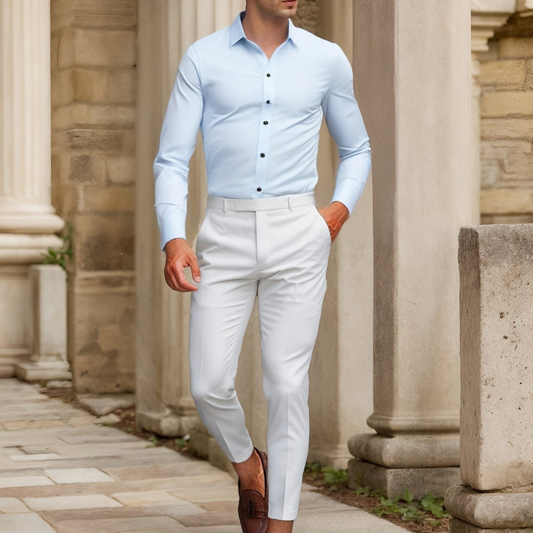 Heren Overhemd | Slim Fit | Effen & Subtiele Glans | Formeel & Casual