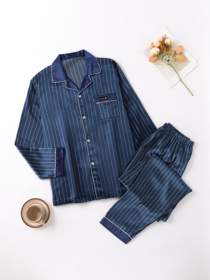 Heren Pyjama Set | Satijn Gestreept | Comfortabel & Luxe Nachtkleding | Lange Mouwen