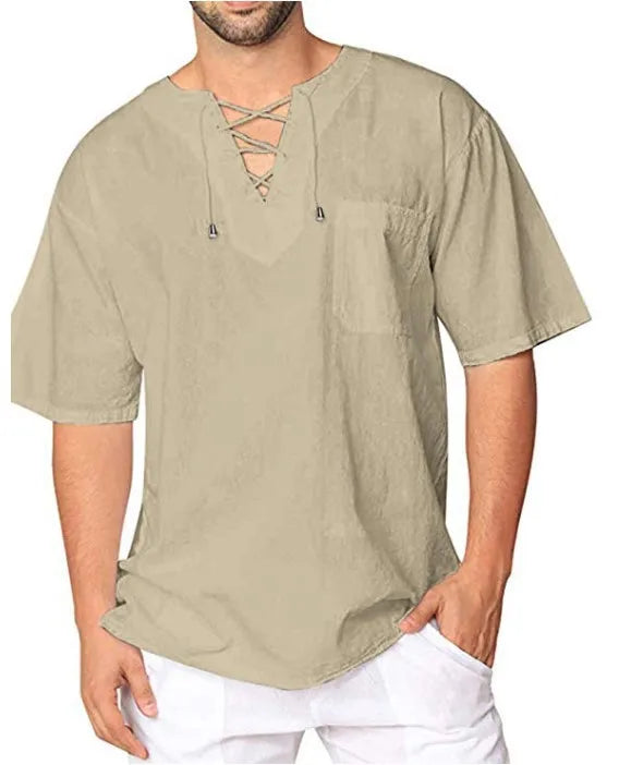 Heren Top | Oversized | Korte Mouw Vetersluiting | Zomer