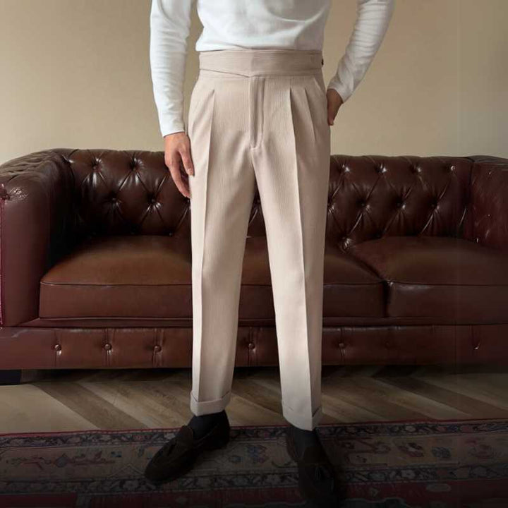 Herenpantalon | Linnenmix & Hoge Taille | Recht model | Zakelijk & Vrijetijdskleding
