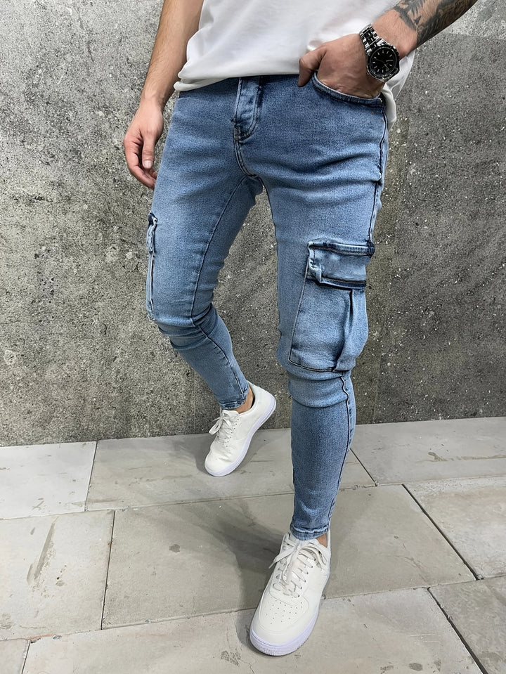 Heren Cargo Jeans | Slim Fit Hip-Hop Stijl | Meerdere Zakken & Ruwe Wassing | Stretch Denim