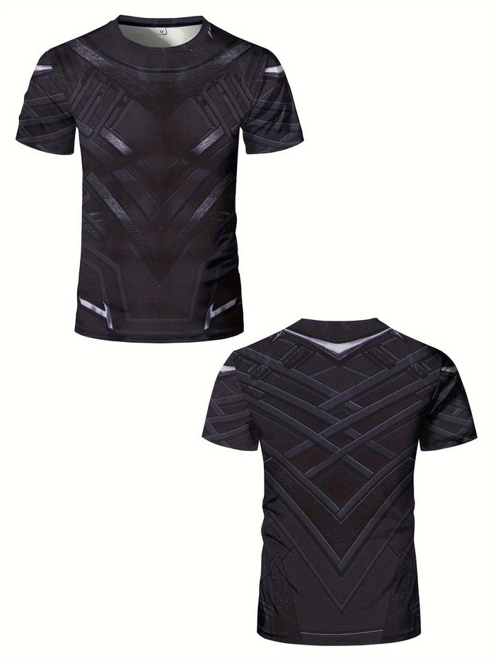 Heren Compressie T-shirt | High-Elastic & Sneldrogend | Geometrisch Patroon | Voor Fitness & Outdoor