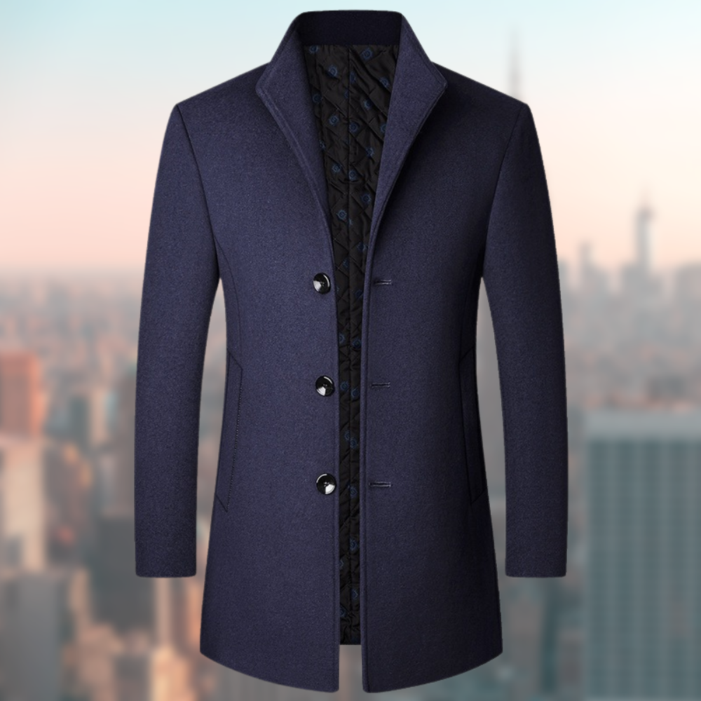 Heren Jas | Half-Lang & Slim Fit | Opstaande Kraag & Warme Wollook | Polyester