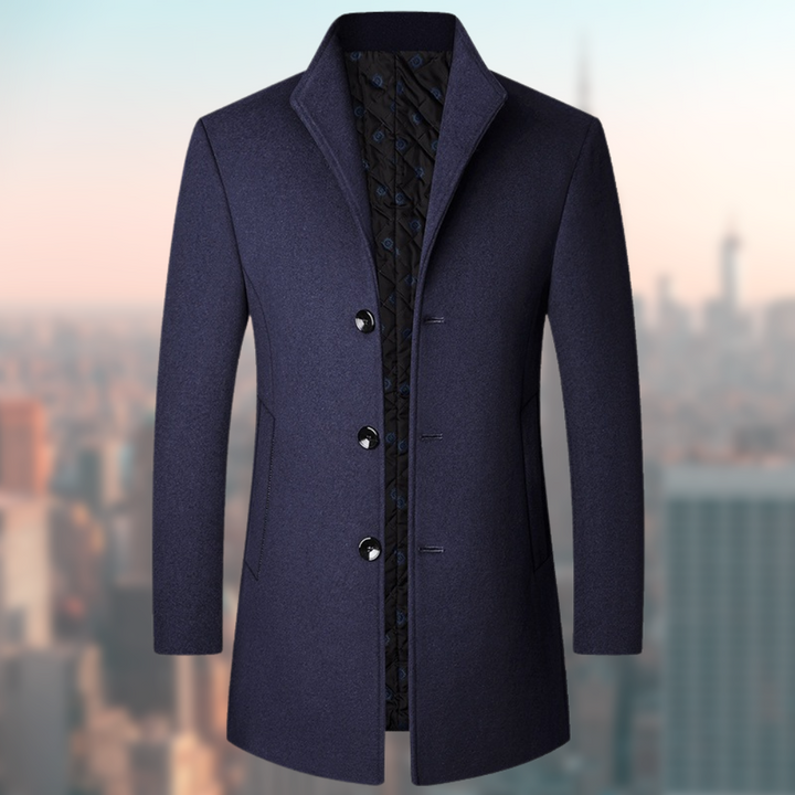 Heren Jas | Half-Lang & Slim Fit | Opstaande Kraag & Warme Wollook | Polyester