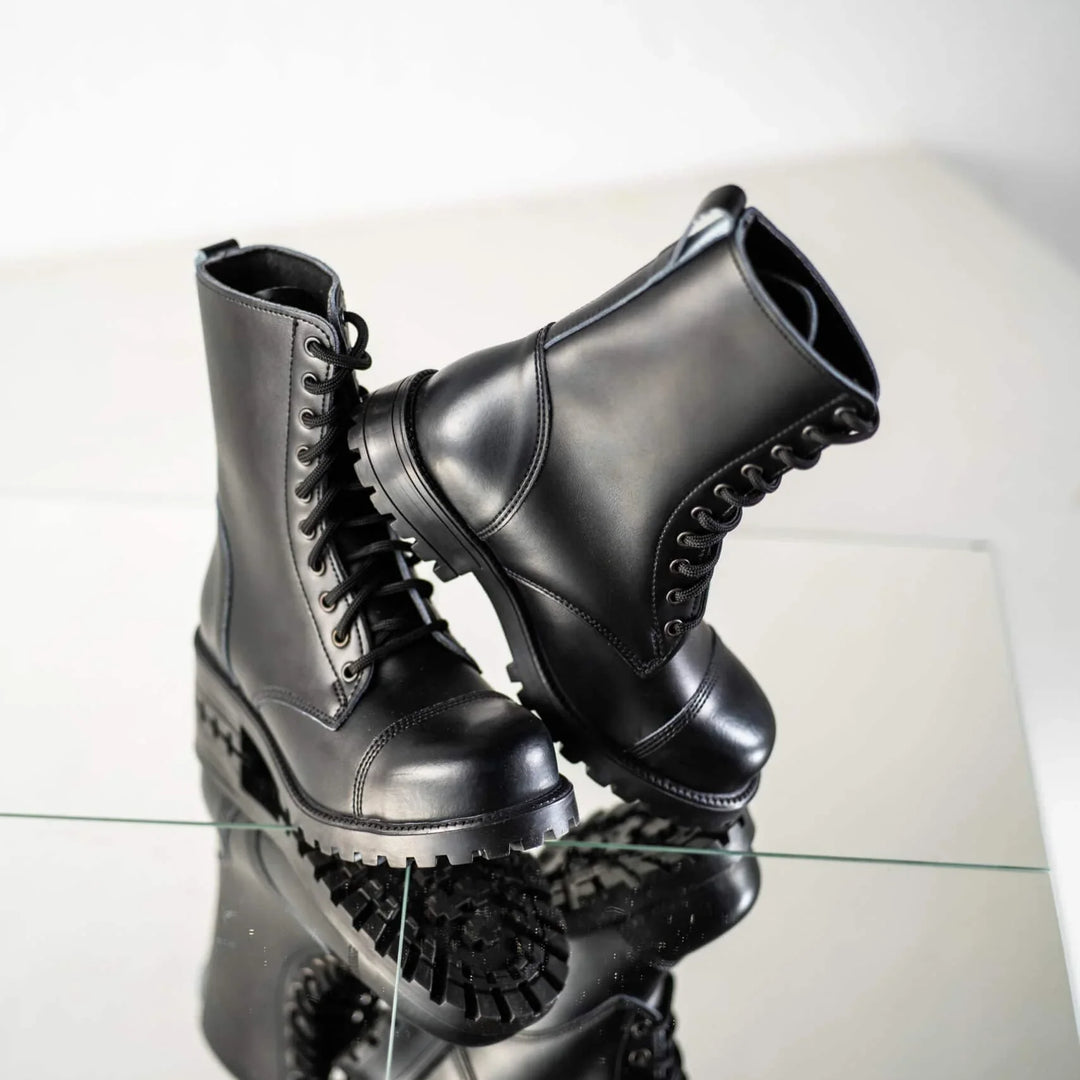 Heren Veterboots | Zwart Leerlook | Dikke Zool & Urban Combat Style | Synthetisch Leer