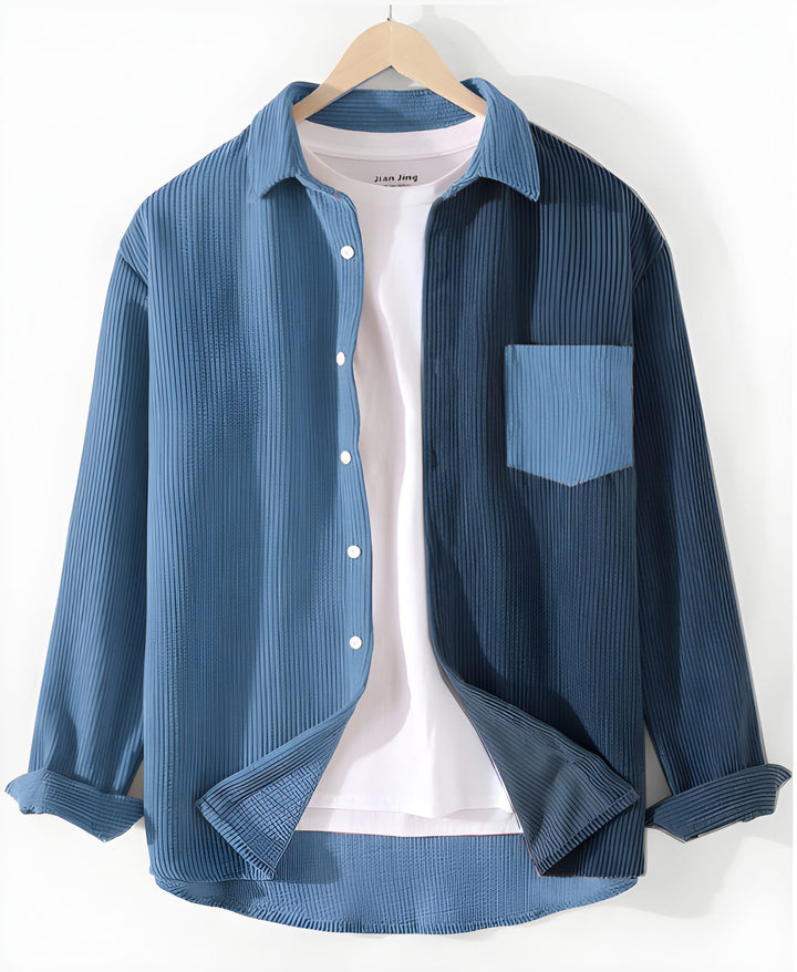 Heren Overhemd | Ribfluweel & Stretch | Gestreepte Kraag & Borstzak | Voorjaar & Najaar