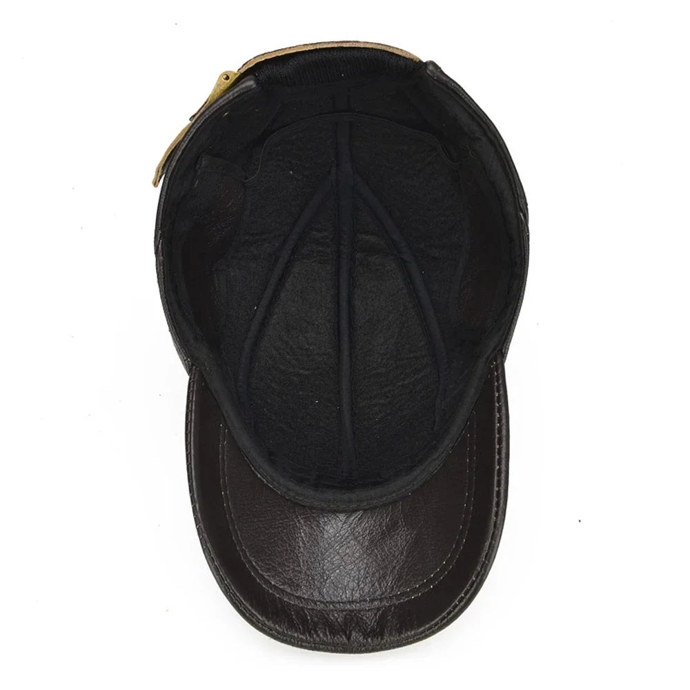 Heren Pet | Echt Leder | Met Oorkleppen & Verstelbare Strap | Winddicht