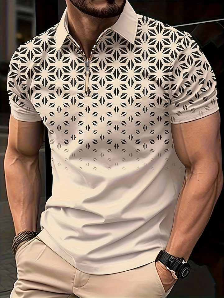 Heren Overhemd | Geometrisch Patroon | Comfortabel & Veelzijdig | Zip Korte Mouw