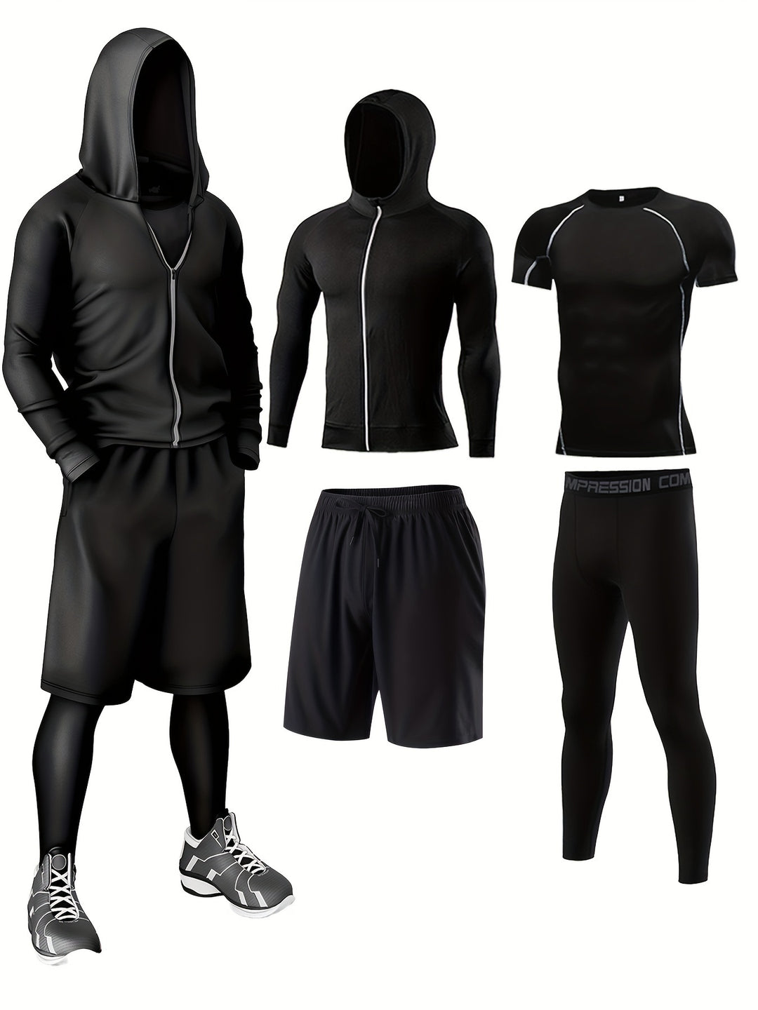 Heren Sportkledingset 4-Delig | Ademend & Sneldrogend | Skinny Fit | Effen Kleur