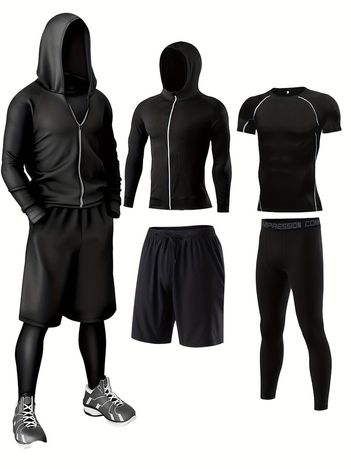 Heren Sportkledingset 4-Delig | Ademend & Sneldrogend | Skinny Fit | Effen Kleur