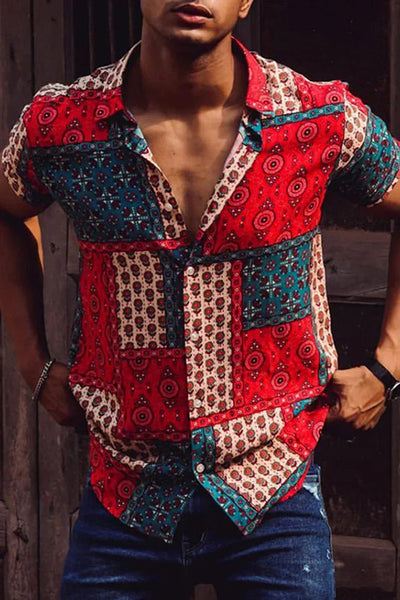 Heren Boho Overhemd | Kleurrijke Print | Relaxed Fit & Campkraag | Festival Look