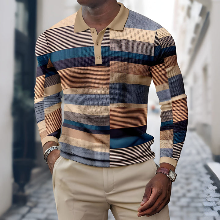Heren Polo Shirt | Lange Mouwen | Patchwork Design | Casual & Elegant Katoenmix
