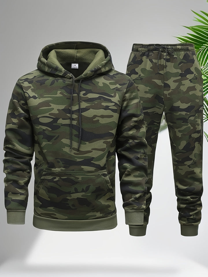 Heren Camouflage Hoodie en Sportpak | Gebreid Polyester | Lange Mouwen | Trekkoord Tailleband