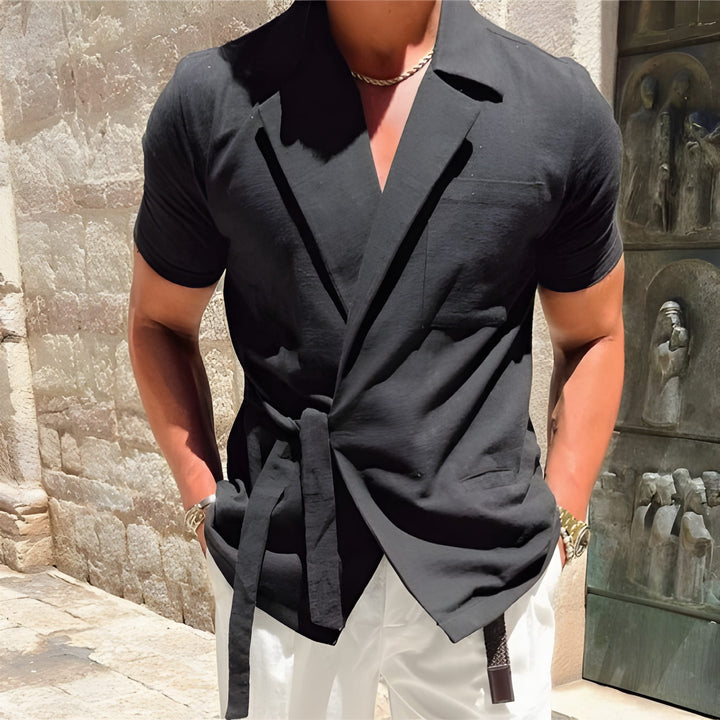 Herenshirt | V-hals T-shirt met Veterdetail | Casual Korte Mouw Top