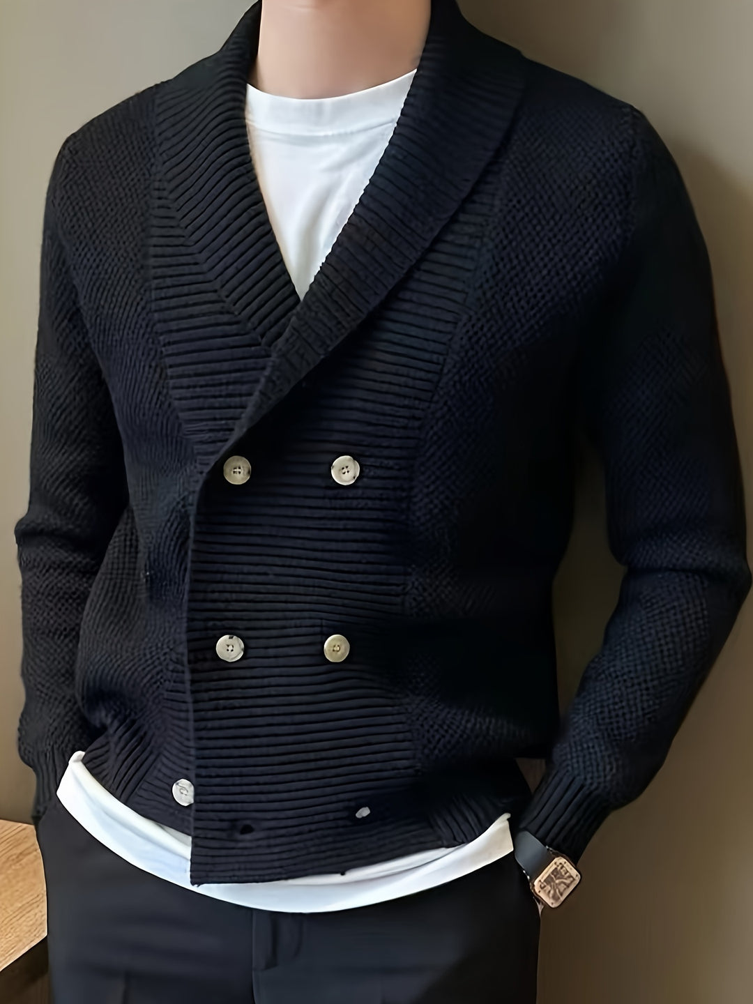 Vest Heren | Gebreid & Warm | Sjaalkraag & Lange Mouwen