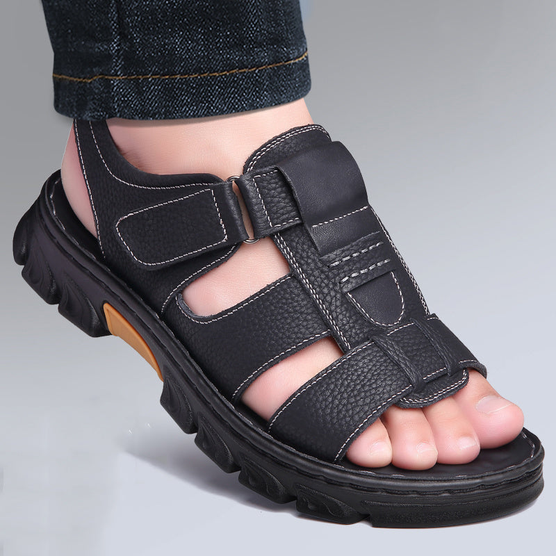 Heren Sandalen | Open Teen & Klittenband | Comfortabel & Antislip | Rundleer & Rubber Zool