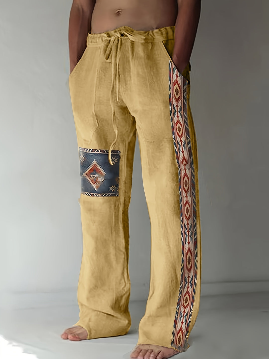 Heren Casual Broek | Etnische Stijl & Geometrisch Patroon | Trekkoord Taille | Lente